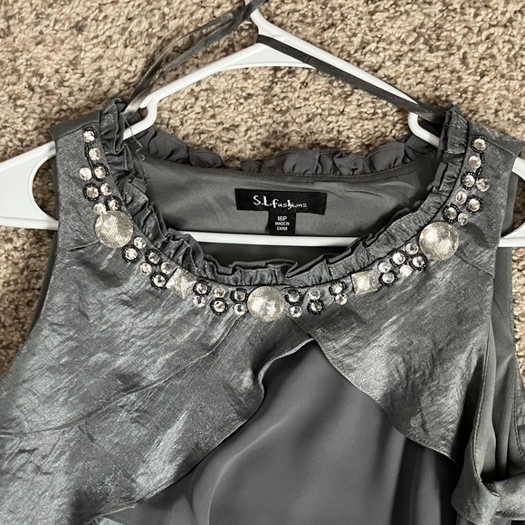 SL Fashions Dresses & Skirts - SL Fashions Metallic Gray Embellished Tiered Dress